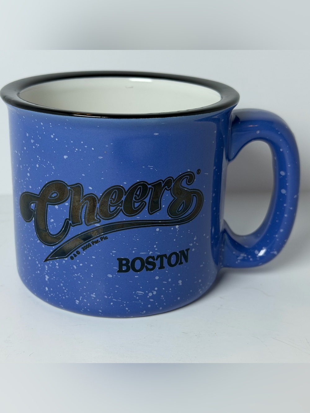 Cheers Boston 12 fl oz Blue Speckled Ceramic Coffee Mug w/ Black Rim